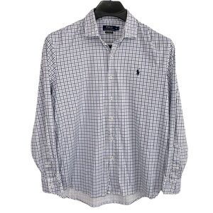 POLO Ralph‎ Lauren men’s Size XL blue & white plaid 100% cotton knit dress shirt